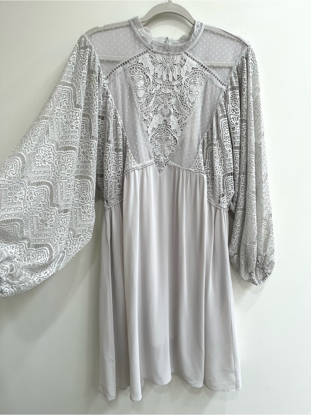 Sundance Catalog Rosier Long Sleeve Lace Dress Womens Gray Formal Romantic Large